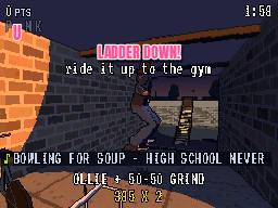 School After Dark in NO COMPLY: the janitor's ladder is down, ride it up to the gym.