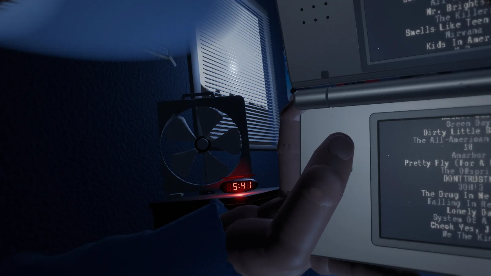 Dawn behind the blinds and the box fan, the red clock at 5:41, the credits rolling on the DS in your hands.
