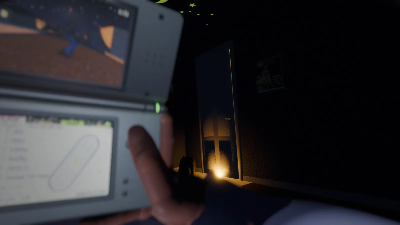 The DS lowered in your hands while you glance at the hall light under the door.